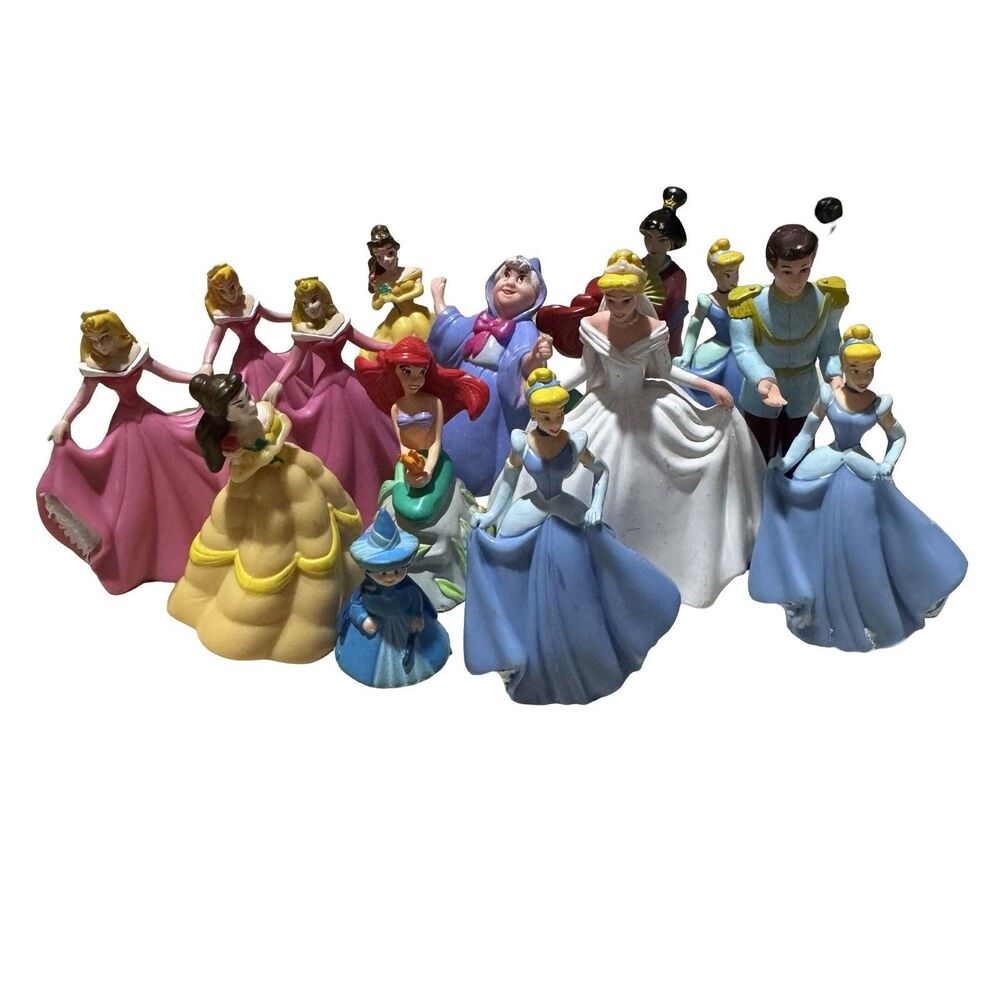Disney Princess Prince Character PVC Figure Lot of 15 Cinderella Belle Ariel